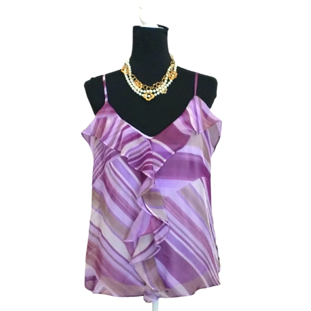 New York & Company Purple Asymmetrical Ruffled Camisole. Size/L